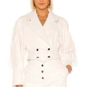 REVOLVE Divine Heritage Fringe Vegan Leather Jacket Coat Women's Cream Size XS